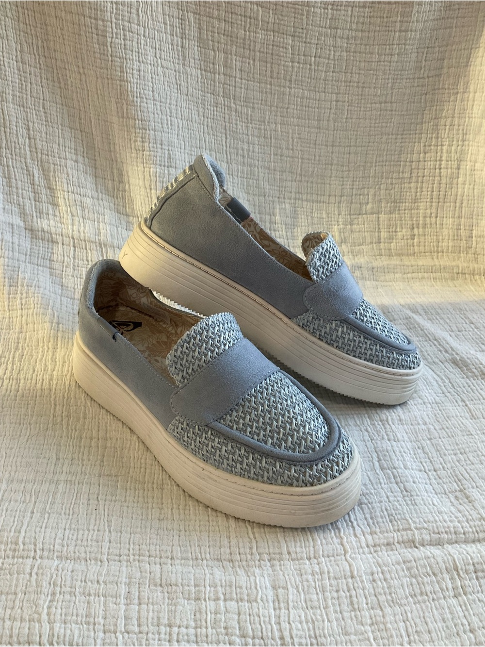 Roxy Blue Sheilahh Platform Sneakers Slip-On Loafers Sz 9.5 Tweed Suede